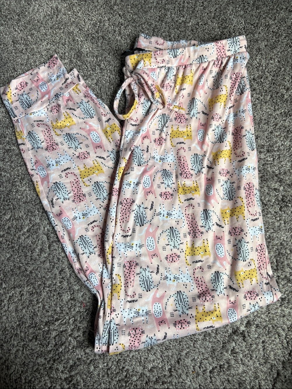 Pink Cat-Print Pajama Pants